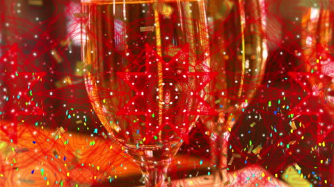 Festive Celebration with Champagne Glasses and Confetti Animation