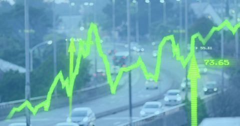 Digital Data Overlay on Urban Cityscape during Rush Hour - Download Free Stock Images Pikwizard.com
