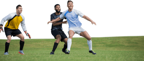 Diverse Footballers Competing on Field with Transparent Background