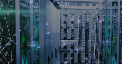 Digital Interface Overlooking Futuristic Server Setup