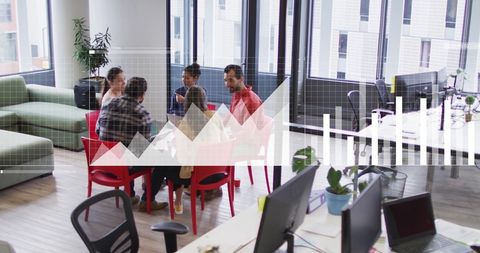 Financial Analysis Meeting in Modern Office with Data Overlay