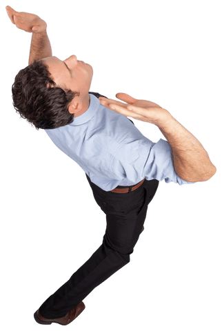 Transparent businessman raised arms celebrating success