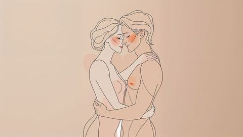 Romantic couple embracing in minimalist art style
