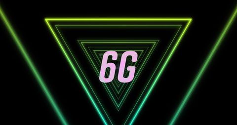 Futuristic 6g concept with glowing neon triangles