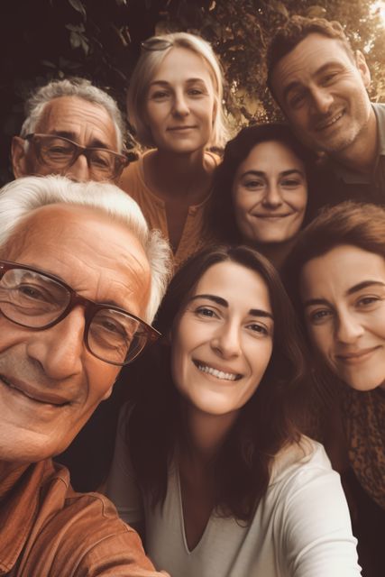 Portrait of happy caucasian family embracing in park, created using generative ai technology. Family picture, love, digitally generated image.