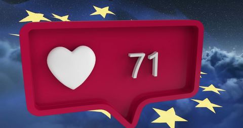 Heart icon with follow count on eu flag background