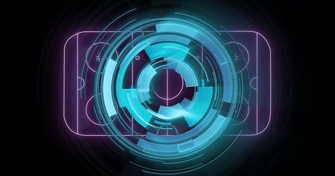 Futuristic neon holographic interface with concentric rings