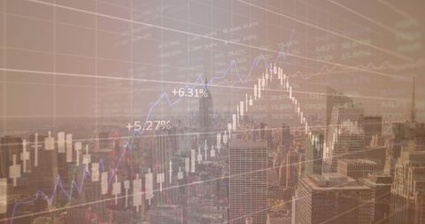 Stock Market Graph Overlay on City Skyline Illustration - Download Free Stock Images Pikwizard.com