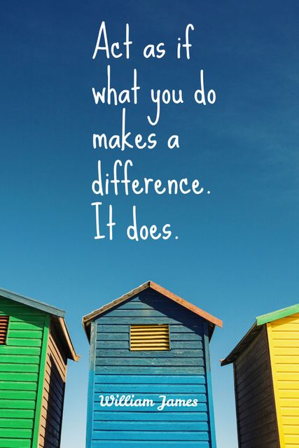 Inspirational Quote with Colorful Beach Huts Against Clear Sky - Download Free Stock Templates Pikwizard.com