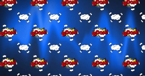 Retro Comic Boom! Pattern on Vibrant Blue Background