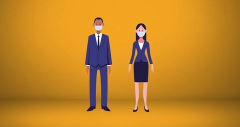 Businesspeople Social Distancing with Face Masks Illustration - Download Free Stock Images Pikwizard.com