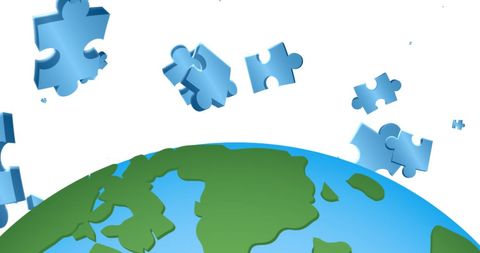 Blue Puzzle Pieces Falling Over Earth for National Puzzle Day - Download Free Stock Images Pikwizard.com