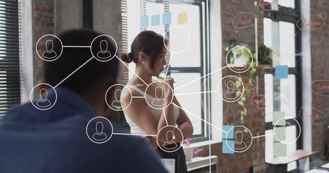 Team collaborating on innovative digital network project