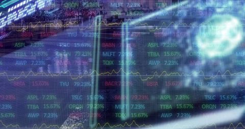 Abstract Financial Display with Stock Tickerts and Analytics