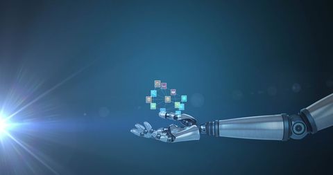Robotic Hand Holding Digital Media Icons - Download Free Stock Images Pikwizard.com