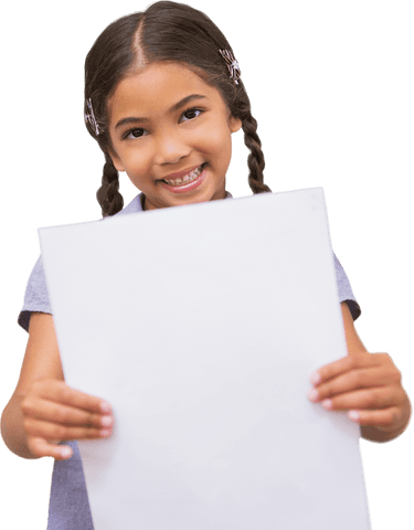 Smiling Young Girl Holding Blank Paper on Transparent Background - Download Free Stock Videos Pikwizard.com