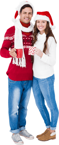 Joyful Couple in Christmas Attire on Transparent Background