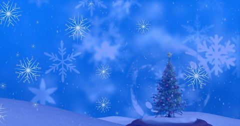 Snowy Christmas Globe with Tree and Falling Snowflakes