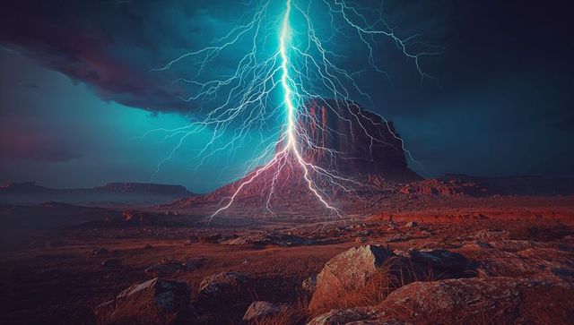 Lightning Bolt Illuminates Canyon Mesa Against Dramatic Sky