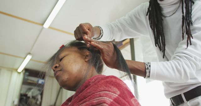 Woman getting her hair braided at salon - Download Free Stock Images Pikwizard.com