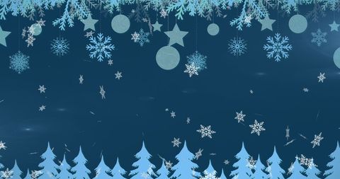Festive Winter Scene with Snowflakes and Trees