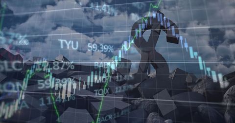 Collapsing dollar with financial data overlay representing market fluctuations
