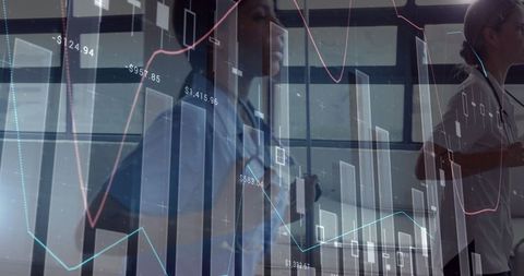 Diverse Nurses Running with Digital Data Overlay Concept