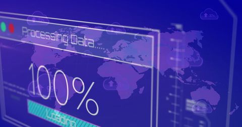 Global Data Processing Interface with World Map Background - Download Free Stock Images Pikwizard.com