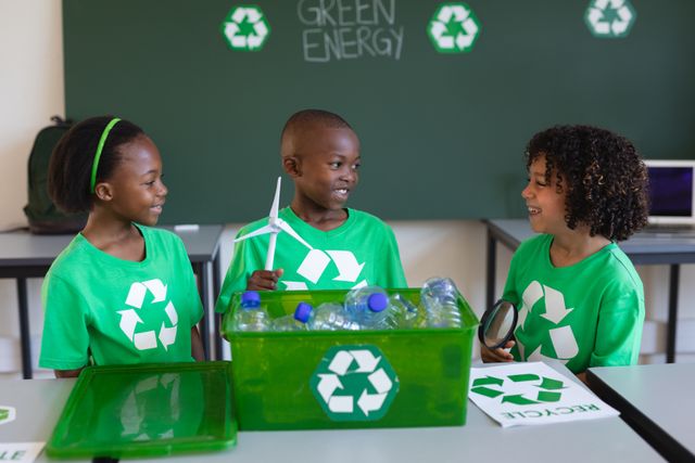 Schoolchildren Learning About Recycling and Green Energy in Classroom - Download Free Stock Photos Pikwizard.com