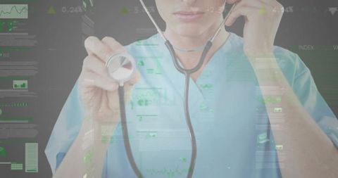 Innovative healthcare: doctor utilizing digital diagnostics with holographic overlays