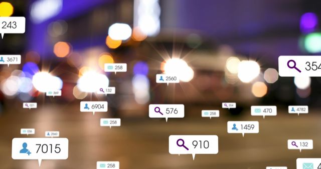 Social Media Engagement and Interaction Icons Over Blurred City Background - Download Free Stock Images Pikwizard.com