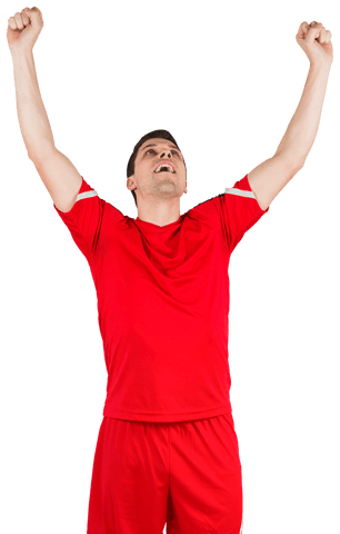 Excited Football Player Celebrating Victory Over White Background