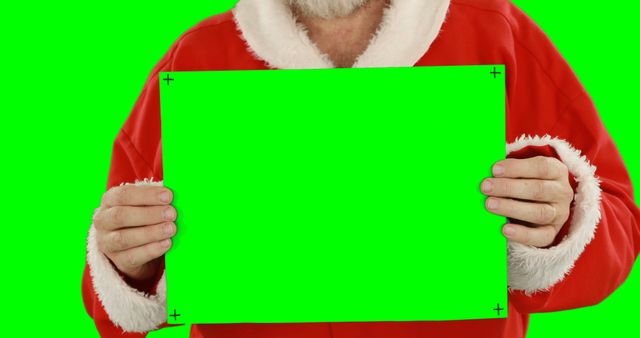 Santa Claus Holding Blank Green Screen Sign for Custom Message - Download Free Stock Images Pikwizard.com