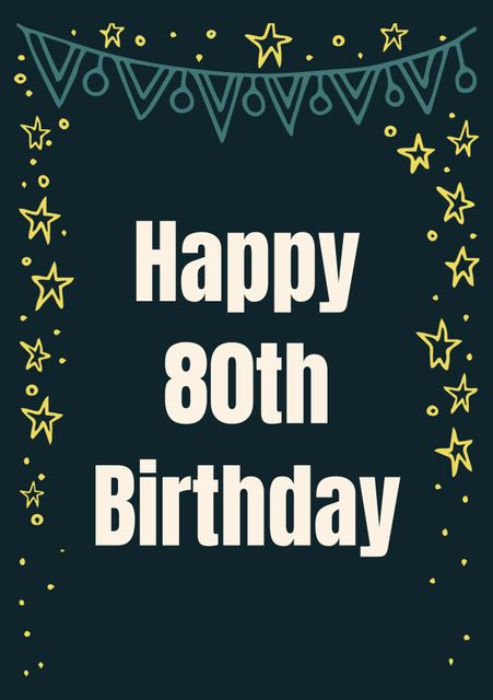 Happy 80th Birthday Card with Festive Stars and Bunting - Download Free Stock Videos Pikwizard.com