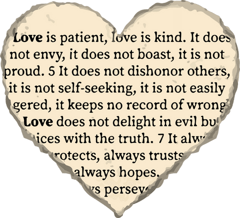 Torn heart parchment with love text on transparent background