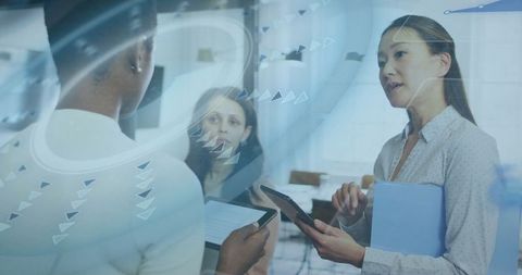 Futuristic business team collaboration in digital interface