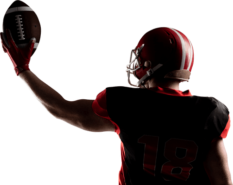 American football player with ball isolated on transparent background