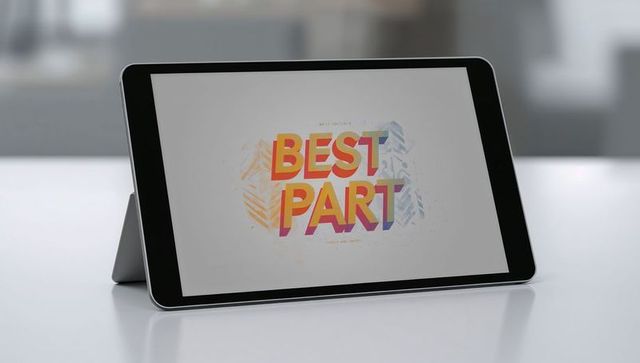 Tablet showing colorful best part typography on minimalist modern workspace mockup