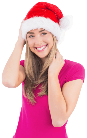 festive blonde wearing santa hat smiling isolated on transparent background - Download Free Stock Videos Pikwizard.com