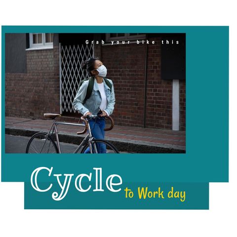 masked woman with bicycle promoting cycle to work day - Download Free Stock Templates Pikwizard.com