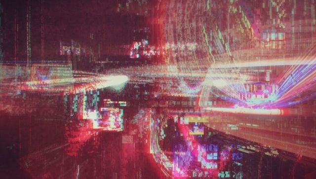 Abstract futuristic neon glitch virtual digital space