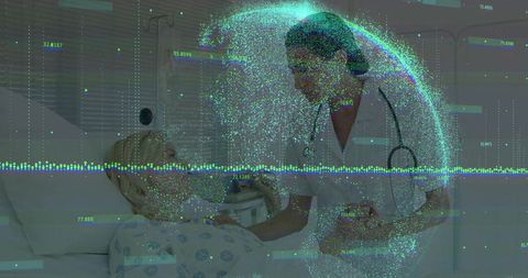 Nurse with patient amidst digital health technology