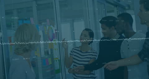 Diverse Team Collaborating with Data Analysis Interface Overlay