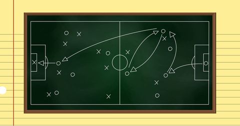 Football Strategy Blackboard Drawings on Ruled Paper Background