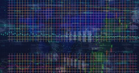 Futuristic financial data visualization with grids and analytics