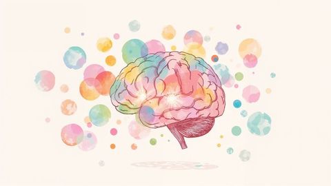 Colorful Watercolor Brain Illustration Surrounded by Circles