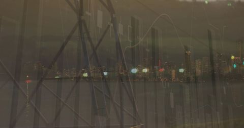 Cityscape Blended with Digital Financial Data Visuals