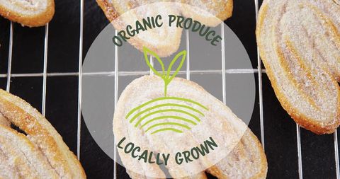 Freshly baked bread with organic produce emblem