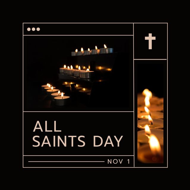 Composition of all saints day text over candles on black background - Download Free Stock Videos Pikwizard.com