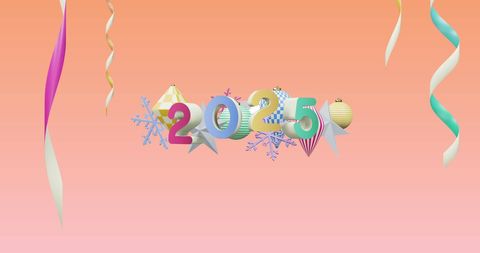 Colorful 2025 New Year Celebration Background on Pink Gradient